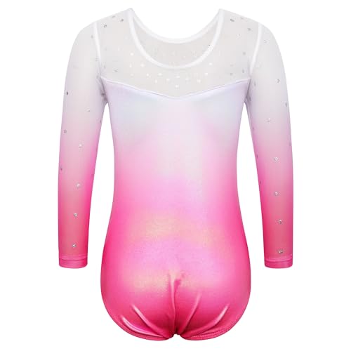 Girls Sequin Mesh Gymnastics Leotard with 3/4 Sleeve - Age 3-12Y