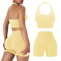 Women’s Workout Sets 2 Piece Halter Sports Bra & Scrunch Butt Shorts - Yellow Medium