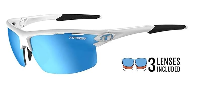 Tifosi Rivet Half-Frame Cycling & Golf Sunglasses Matte White Clarion Blue