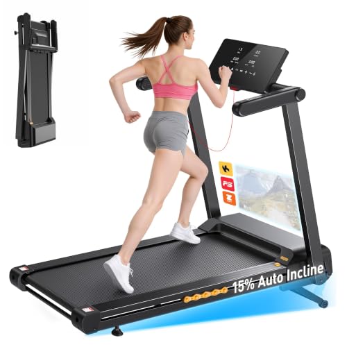 JAGJOG Foldable Ebony Treadmill with 15% Auto Incline & 8.8 MPH Speed