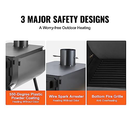 Large Tent VEVOR 118" Camping Wood Stove with Firebox & Chimney Pipes - Outdoor Heating & Cooking