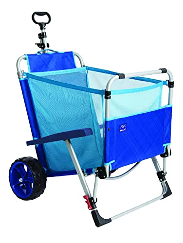 Blue Foldable Beach Lounge Chair with Wagon & All-Terrain Wheels - 2-in-1 Portable Seat & Cargo Cart