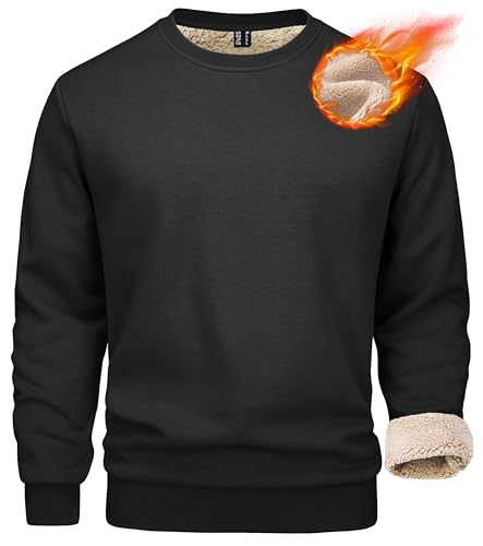 Men's Fleece Lined Sweatshirt - Warm Crewneck Pullover, Large Black
