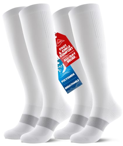 PULIOU Compression Socks for Women Men 15-20 mmHg Support Large-X-Large White
