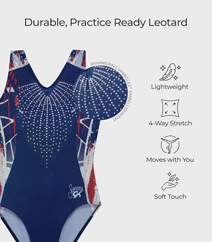 GK Simone Biles Patriotic Gymnastics Leotard for Girls, Juniors, Women - Blue, Size CL (Girls 10)
