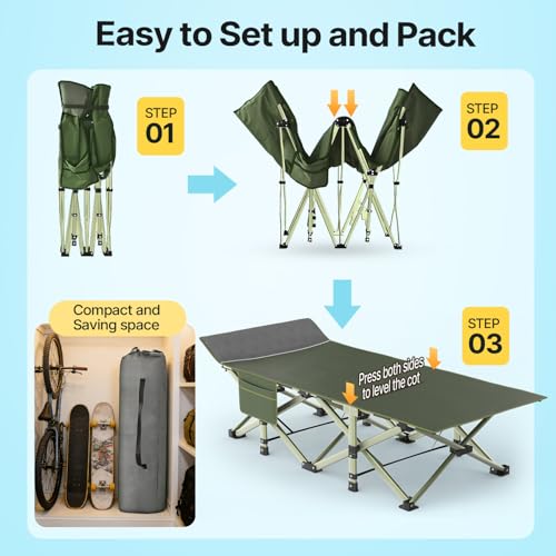 XXL Camping Cot with Mattress & Pillow - 32 Inch Wide, Green