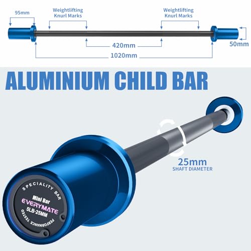 Mini Barbell Bar 5LB for Strength Training & Weightlifting - Blue Sleeves Black