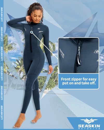 Seaskin Navy Blue Women's 2mm Front Zip Full Wetsuit for Diving & Water Sports