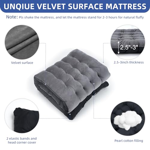 Fragess Camping Cot with Mattress & Pillow - Portable Double Layer Oxford Grey+Black