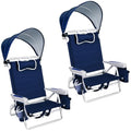 Romswi Navy Blue Extra Wide Beach Chair with Canopy & Cooler Bag - 2 Pack