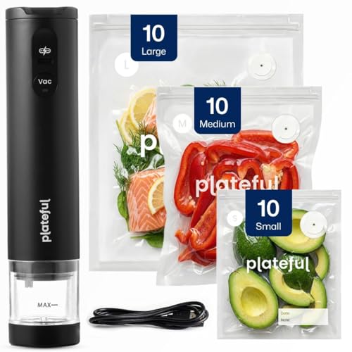 Plateful Handheld Vacuum Sealer with 30 Bags - Cordless Food Storage & Freshness Keeper
