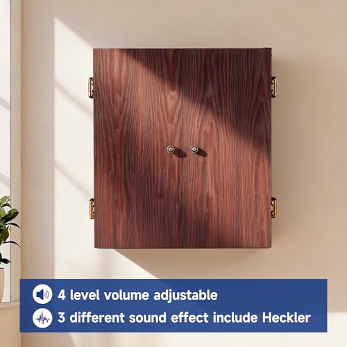 Electronic Dart Board with Wooden Cabinet, 45 Games, LED Score & Voice Prompts