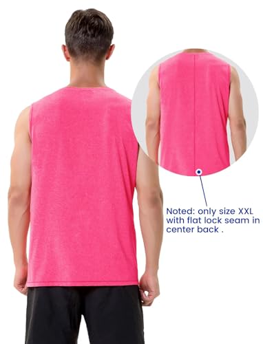 Zengjo Men's Tank Top Workout Sleeveless Shirt - Quick Dry, Loose Fit, Neon Pink Heather, X-Large