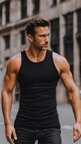 Men's 3X-Large Cotton Athletic Tank Top - Black, Sleeveless Workout Tee
