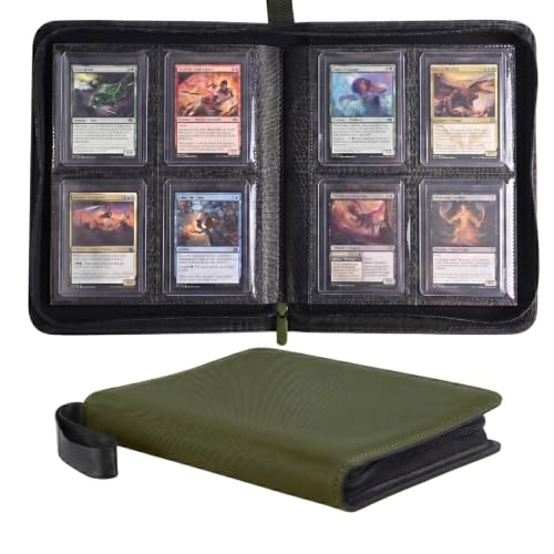 4 Pocket Card Binder Green - Waterproof Toploader Storage for 128 Rigid 3x4 Cards