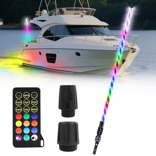 Yiswhis 4FT Spiral LED Boat Navigation Whip Light with Remote, Waterproof Marine Stern Light