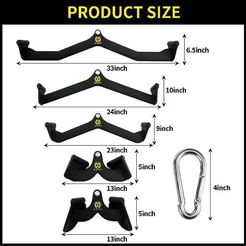 5 Pcs Lat Pulldown Attachment Set with Handles & Hooks for Cable Machines - Home Gym