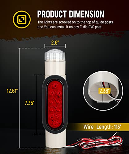 Boat Trailer Guide Post Pipe Light Set - White IP67 Waterproof Turn Signal Brake 2PCS