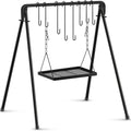 Rossesay Medium Tray Campfire Swing Grill Stand with 8 Hooks & Adjustable Cooking Surface