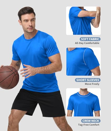 Men's Short Sleeve T-Shirts Pack - Quick Dry Athletic Workout Shirts, X-Large, Light Blue & More
