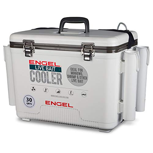 Engel 30qt Live Bait Cooler Box with 2-Speed Aerator & Rod Holders