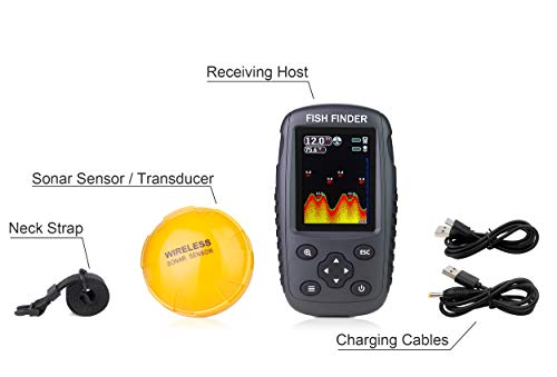 Wireless Fish Finder with LCD Display - Portable Depth Locator, Fish Size & Bottom Contour - Black