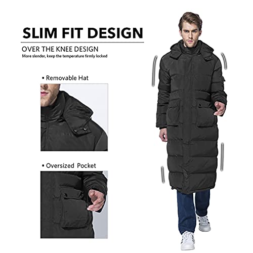 Men's Black Medium Winter Puffer Coat with Hood - Packaged Long Jacket