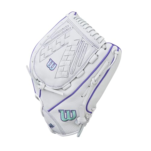 Wilson 2026 A500 Siren 12.5" Fastpitch Softball Glove - Right Hand Throw, White/Purple/Seafoam