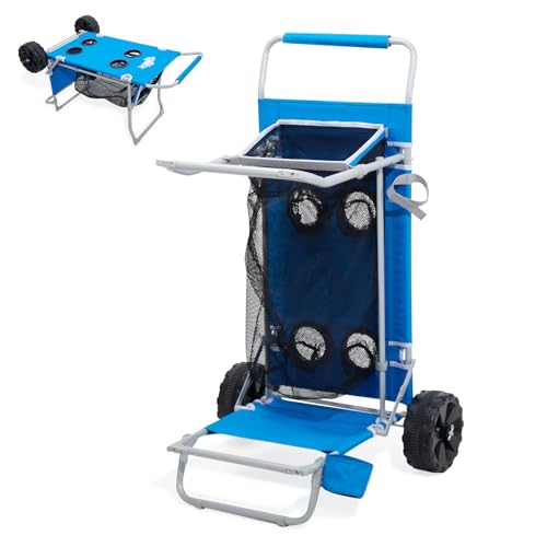Old Bahama Bay 2-in-1 Beach Cart with Big Wheels, Folding Utility Wagon, Blue