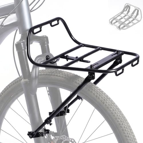 Bike Front Rack - Bicycle Cargo Rack with Support Struts & Adjustable Straps - Aluminium Universal Fit for Mountain Gravel Touring Bikes - Variation of Bike Rack