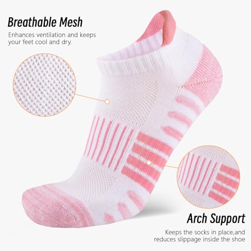 Ankle Socks Womens Athletic Cushioned Low Cut Tab Socks - White 6 Pairs