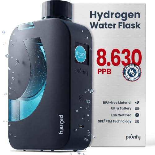 PIURIFY Black Hydrogen Water Bottle 12oz, BPA-Free, 8600 PPB, Rechargeable