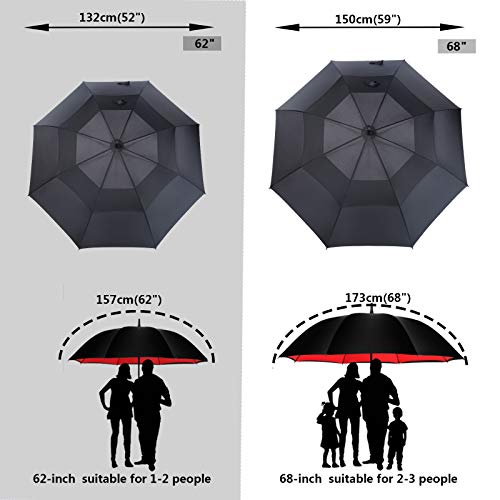 MRTLLOA 6-Pack Windproof Double Canopy Golf Umbrella 62 Inch Black - Extra Large Sun & Rain Protection