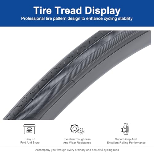 27x1 1/4 Road Bike Tire and Inner Tube with Tire Levers - Durable Commuter Set
