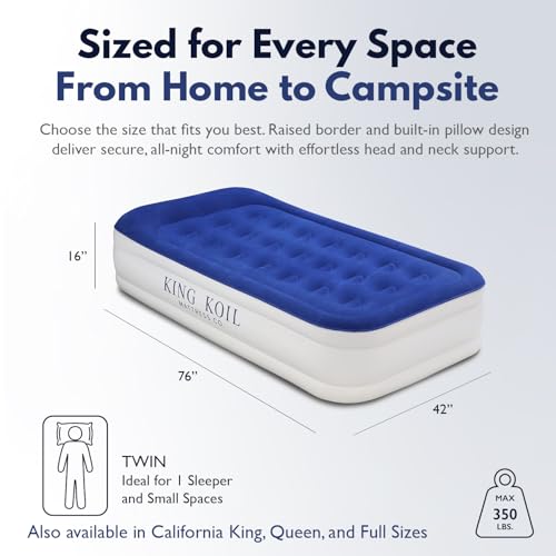King Koil Twin Air Mattress with Built-in Pump - Blue, 20-Inch Raised Bed
