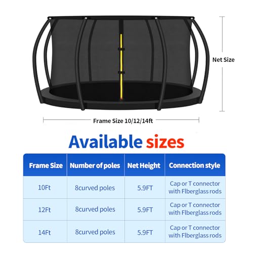 14FT Trampoline Safety Net for 8 Curved Poles - Pumpkin Top Ring Enclosure
