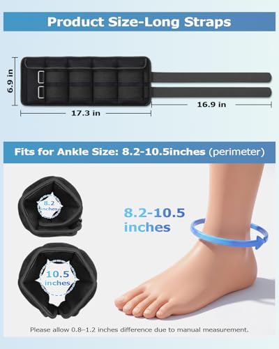 Black Adjustable Ankle Weights Pair 7.5 lbs Removable for Gym Jogging Fitness