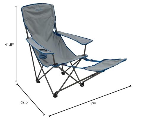 Portable Camping Lounge Chair with Footrest and Adjustable Armrests - Gray/Blue