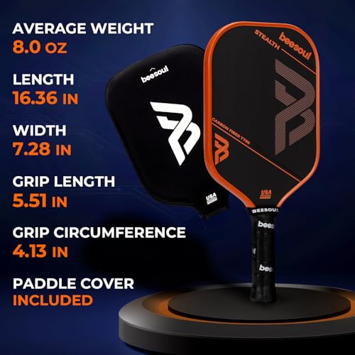 BEESOUL T700 Pickleball Paddles Carbon Fiber Pro Orange Elongated USAPA Certified