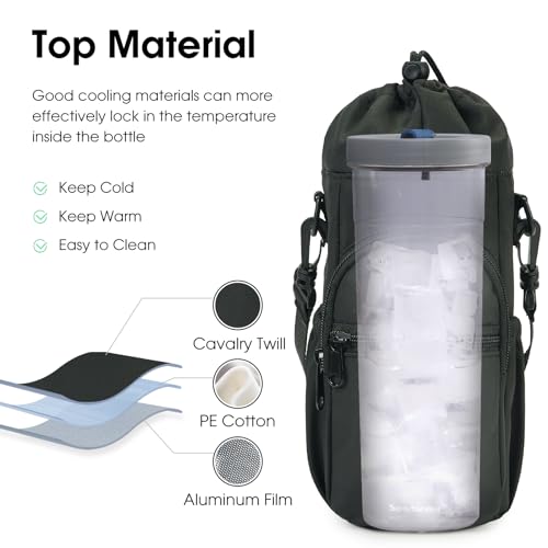 Black Insulated Crossbody Water Bottle Sling Bag with Phone Pocket - 40oz