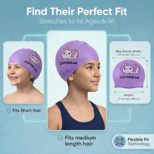 Kids Swim Cap Seamless Silicone Waterproof & Non-Slip - Bright Fun Design