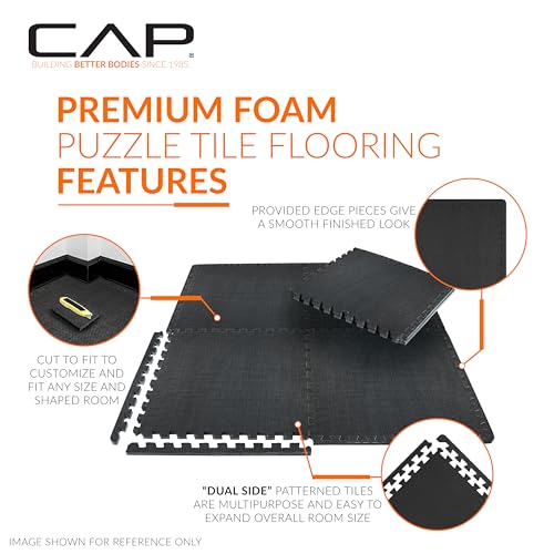 CAP 24-Inch Interlocking EVA Foam Puzzle Exercise Mat - 12 Tiles, Black, 48 sq ft