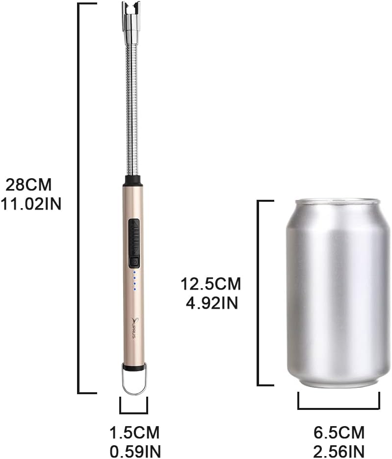 SUPRUS Electric Candle Lighter - USB Type C Rechargeable with 360° Flexible Neck & Steel Shell - Gold