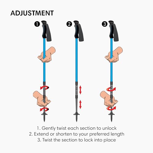 Fizan Compact 3 Ultralight Trekking Poles Blue EVA Foam Adjustable Collapsible Hiking Sticks