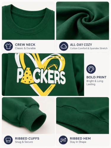 Football Oversized Sweatshirt Women Game Day Team Fans Pullover Green Bay Large
