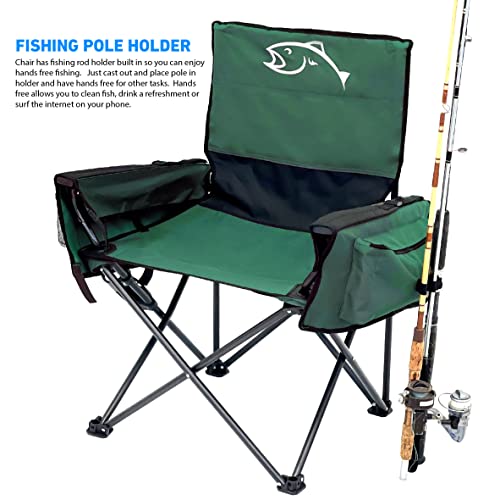 EASYGO PRODUCTS Green Portable Folding Fishing Chair with Rod Holder & Cooler