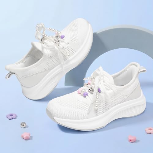 Kids Tennis Shoes Slip-On Sports Sneakers for Girls - White, 2 Big Kid