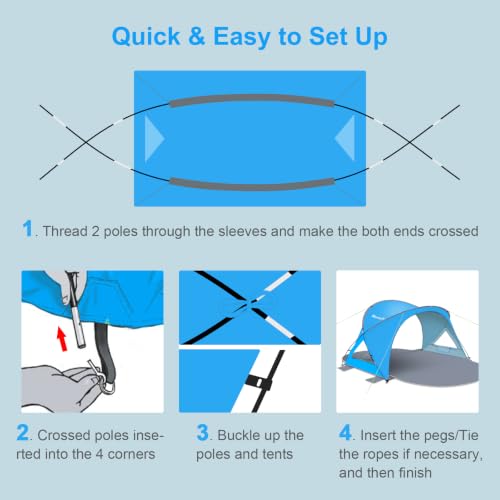 Gorich Skyblue 4-Person Beach Tent Sun Shelter with UPF50+ UV Protection, Portable & Easy Setup