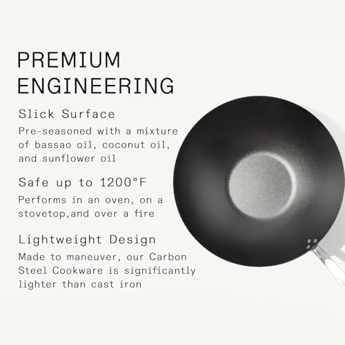 13-Inch Seasoned Carbon Steel Wok - Professional Swedish Cookware for High-Heat Cooking