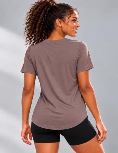 Workout Tops for Women Crew Neck Short Sleeve Athletic T Shirt Large Mushroom